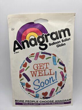 Anagram Vintage "Get Well Soon" Metallic Helium Balloon 1990s